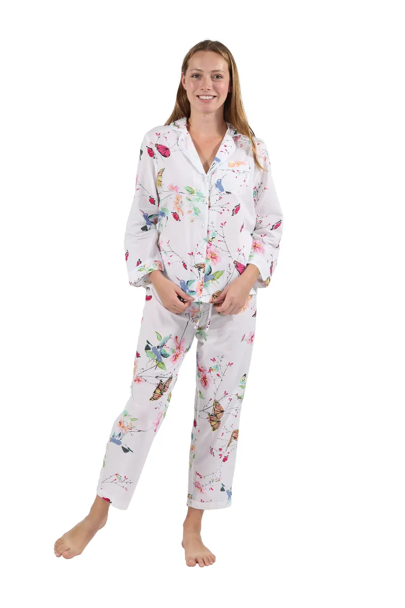 Pajama Set-La Cera Butterflies White