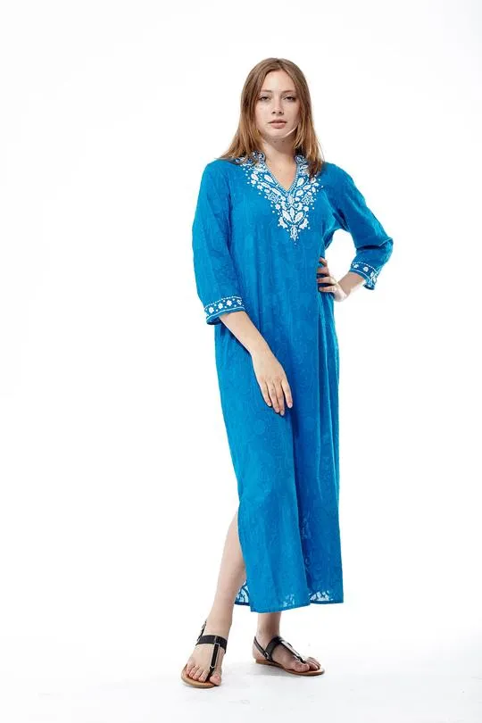 La Cera Women's Royal Silver Appliqué Caftan, M
