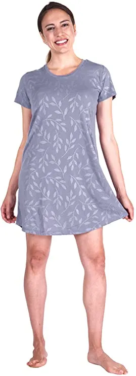 Gown - Cool - Jams Scoop Neck Nightshirt, Lavender - Leaf , L