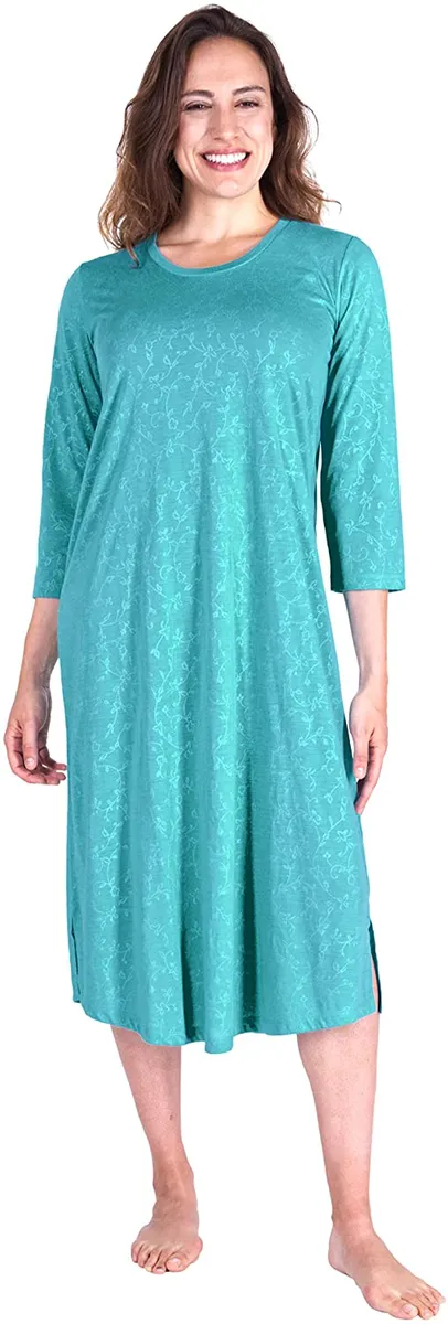 Gown - Cool-Jams Long Scoop Neck Nightgown 3/4 sleeves, Island-Vine L