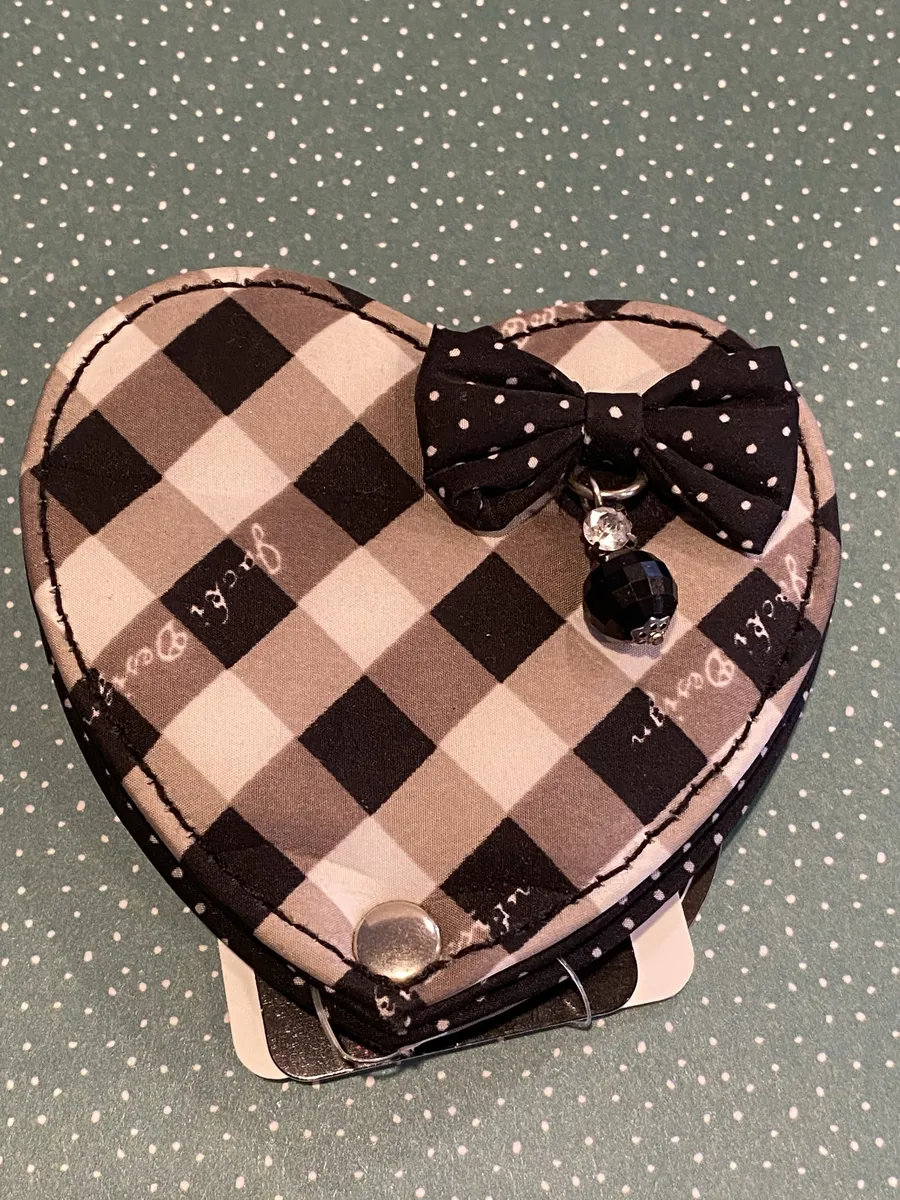 Retro Plaid Heart Shape Compact Mirror