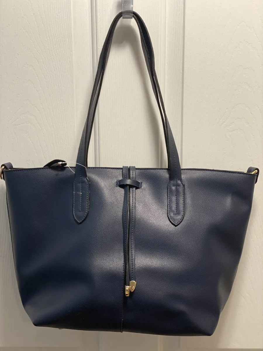 Fashion Design Faux Leather Tote - Navy Blue