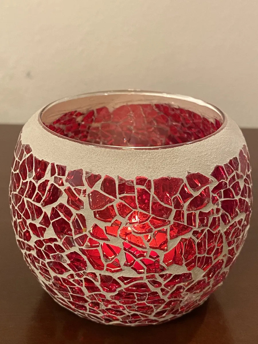 Candle Holder - Mosaic Glass - Red
