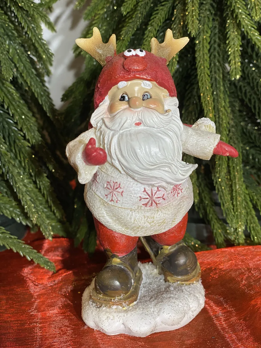 Christmas Resin Snowshoes Santa Figure with Antler Hat