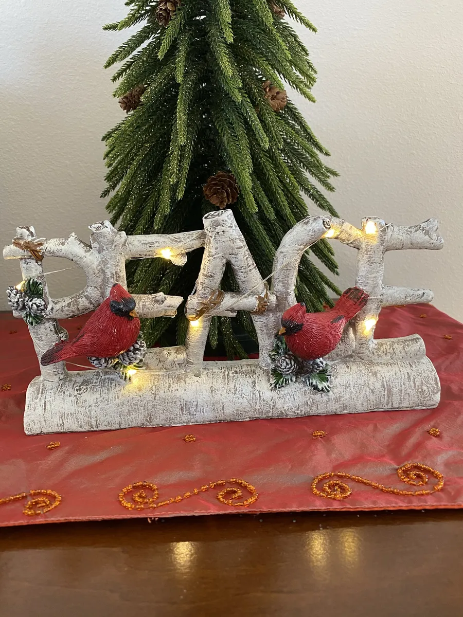 Christmas Resin LED Birch Peace Sign